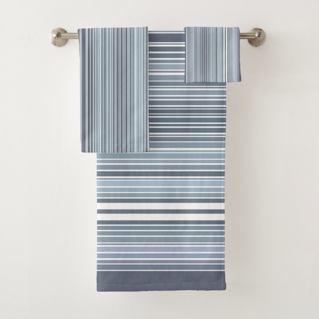 Smoky Blue Lavender Stripes Bath Towel Set (Insitu)