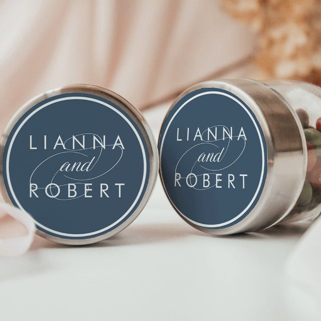 Smoky Blue Personalised Wedding Classic Round Sticker (Creator Uploaded)