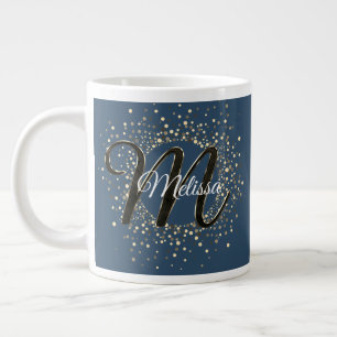 Smoky Blue Speckled Monogram Large Coffee Mug