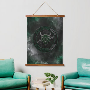 Smoky Emerald Bull Timing Quote Design Hanging Tapestry