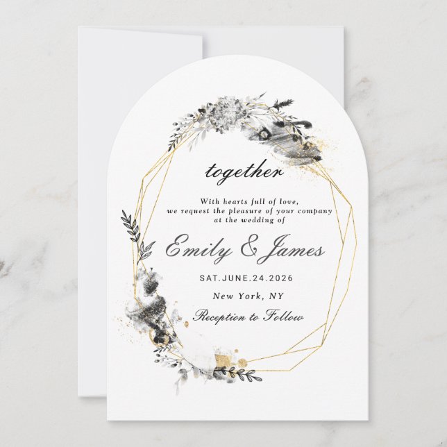 Smoky Frame gold chic wedding Invitation (Front)