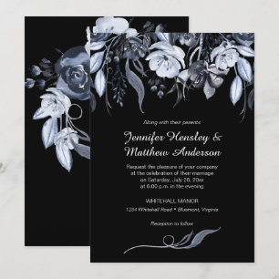 Smoky Grey Black White Watercolor Invitations
