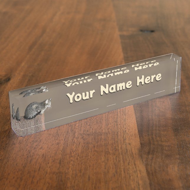 Smoky Grey Tabby Cat Nameplate (Side)