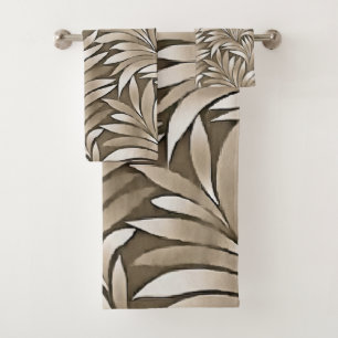 Smoky Leaves In Dusky Pink Grey Spectrum Bath Towel Set