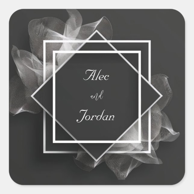 Smoky Mesh Layers Elegant Black Wedding Square Sticker (Front)