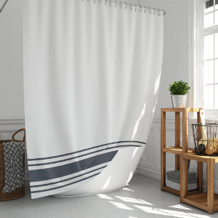 Smoky Navy and White Classic Stripe Border Shower Curtain