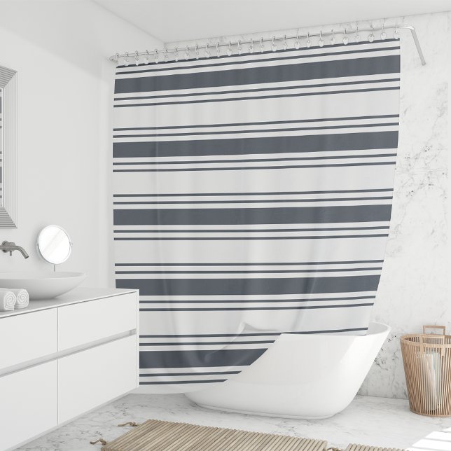 Smoky Navy and White Wide Stripe Shower Curtain (Creator Uploaded)