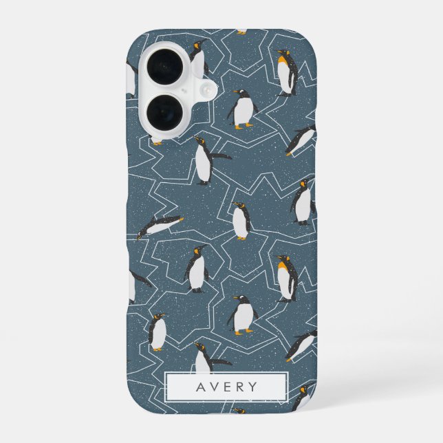Smoky Navy Penguin Pattern iPhone 16 Case (Back)