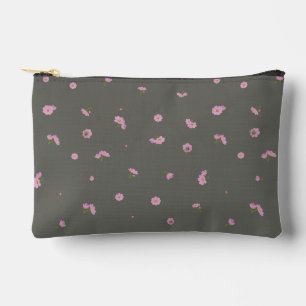 Smoky Olive Light Pink Cosmos Floral Pattern Accessory Pouch