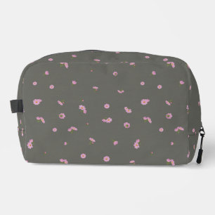 Smoky Olive Light Pink Cosmos Floral Pattern Dopp Kit