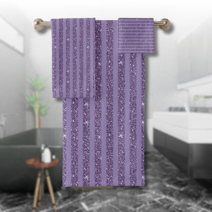 Smoky Plum Glitter Style Horizontal Stripes Bath Towel Set