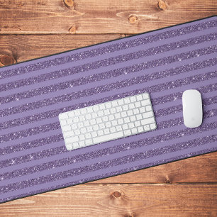 Smoky Plum Glitter Style Horizontal Stripes Desk Mat