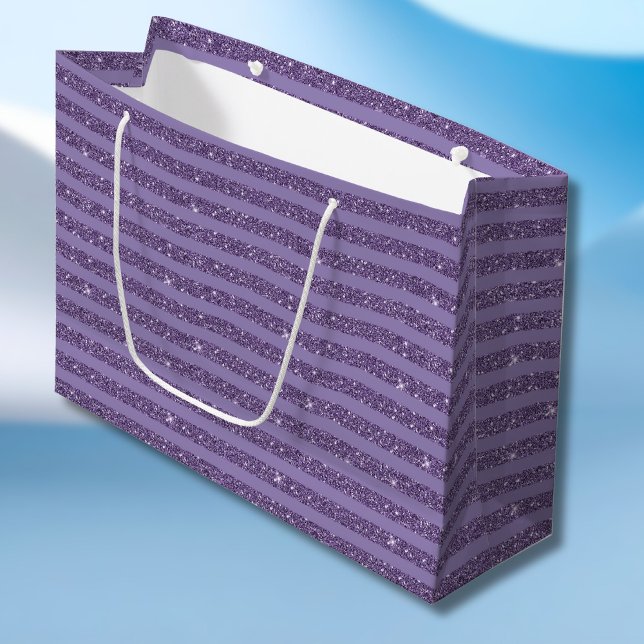 Smoky Plum Glitter Style Horizontal Stripes Large Gift Bag (Creator Uploaded)