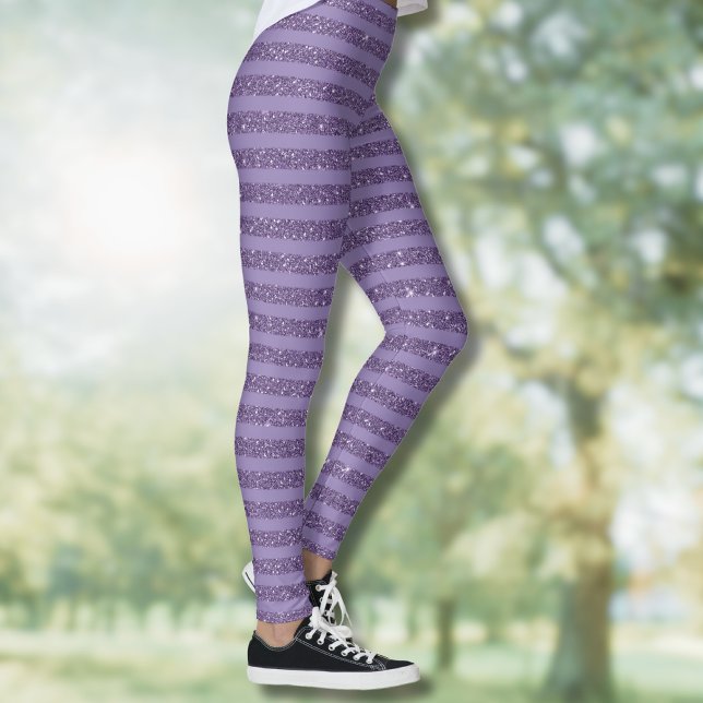 Smoky Plum Glitter Style Horizontal Stripes Leggings (Creator Uploaded)