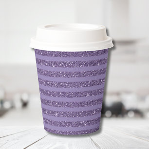 Smoky Plum Glitter Style Horizontal Stripes Paper Cups