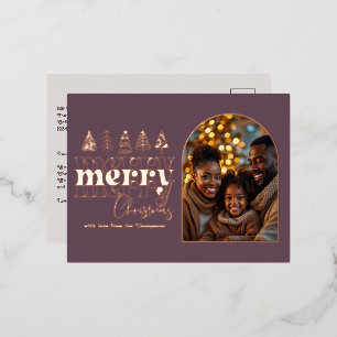 Smoky Plum & Oyster Grey Christmas Photo Foil Holiday Postcard