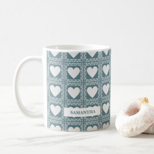 Smoky Teal Geometric Hearts Valentine’s Mug
