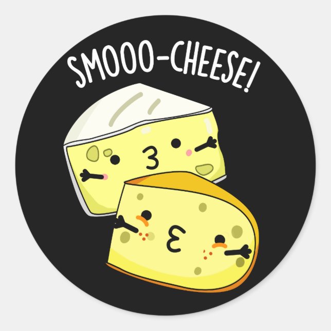 Smoo-cheese Funny Cheese Pun Dark BG Classic Round Sticker (Front)