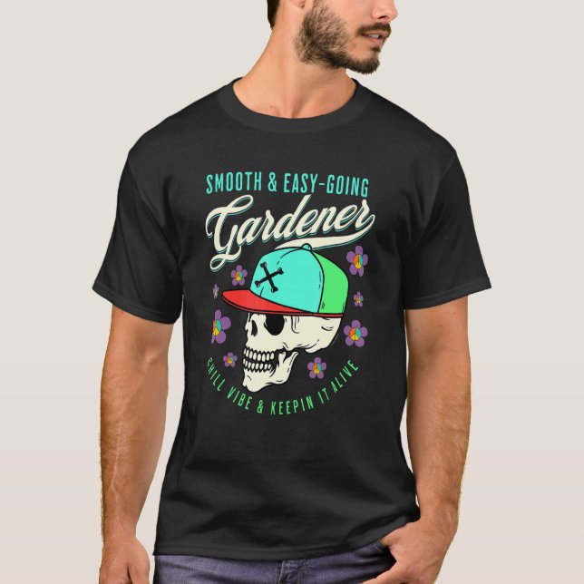 Smooth And Easygoing Rebellious Gardener Skull Pea T-Shirt (Front)