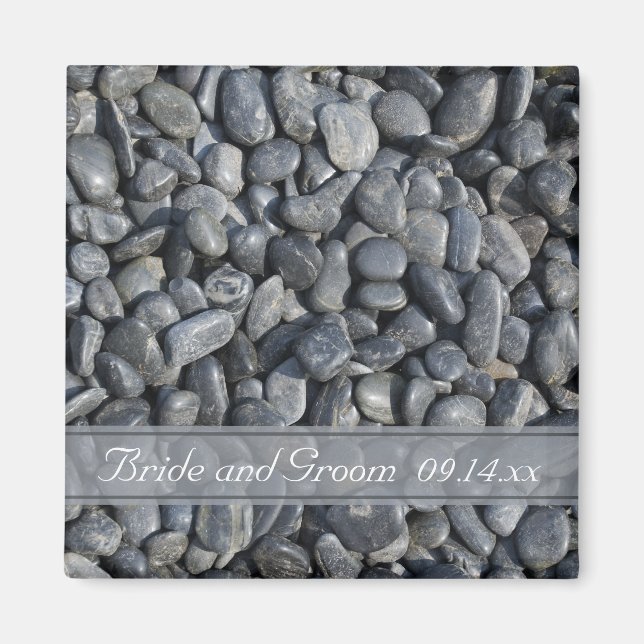 Smooth Black Pebbles Wedding Magnet (Front)