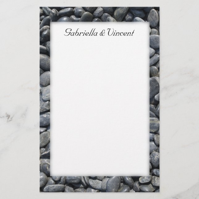 Smooth Black Pebbles Wedding Stationery (Front)