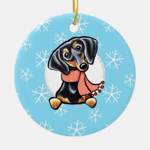 Smooth Black Tan Dachshund Let it Snow Ceramic Tree Decoration