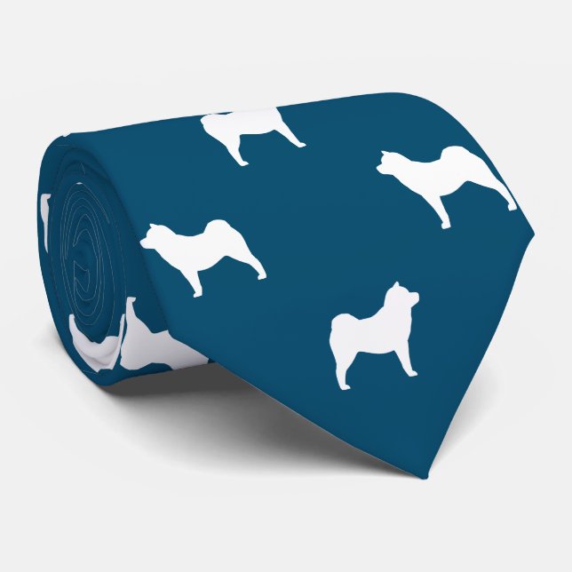 Smooth Chow Chow Dog Silhouettes Pattern Blue Tie (Rolled)