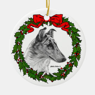 Smooth Collie Art by Glenda S. Harlan Ceramic Tree Decoration