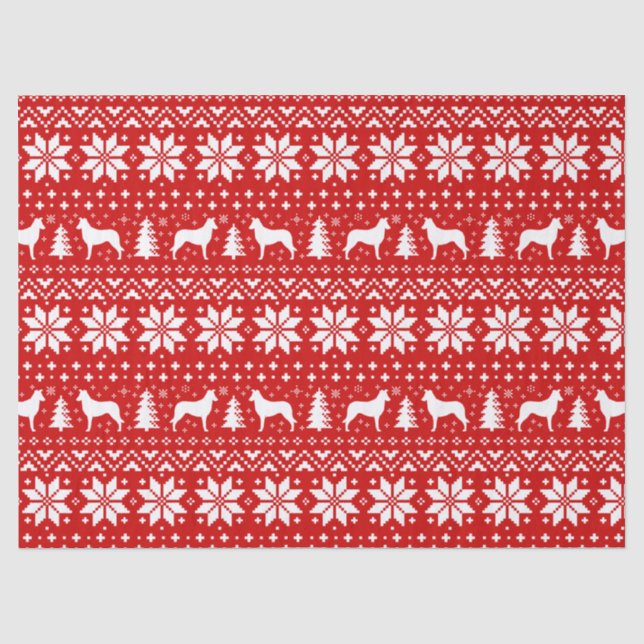 Smooth Collie Silhouettes Christmas Pattern Red Tissue Paper (Front)