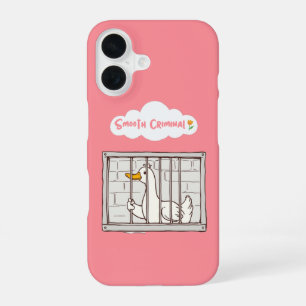 Smooth Criminal Duck – Funny Cartoon Jailbird Pink iPhone 16 Case