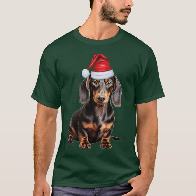 Smooth Dachshund Lover Funny Christmas Dog Holiday T-Shirt (Front)