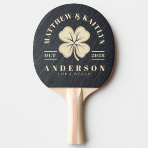 Smooth Dark Granite Irish Clover Wedding Crest Ping Pong Paddle