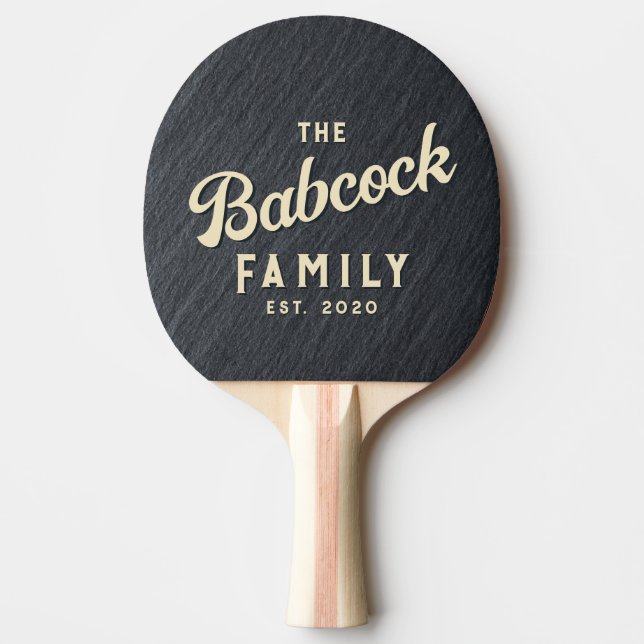 Smooth Dark Granite Stone Retro Family Name & Year Ping Pong Paddle (Front)