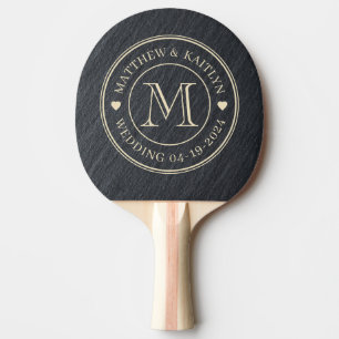 Smooth Dark Granite Wedding Monogram Heart Ping Pong Paddle