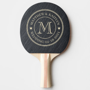 Smooth Dark Granite Wedding Monogram Star Ping Pong Paddle