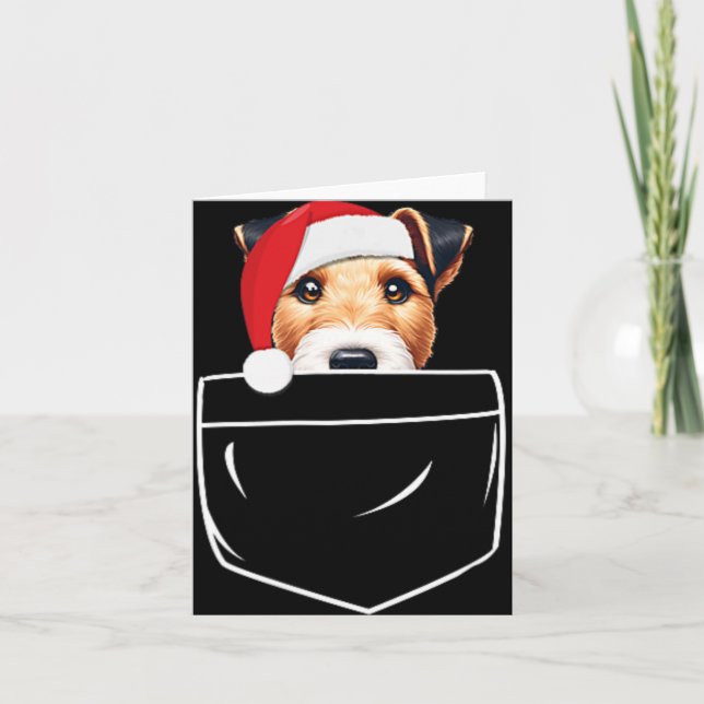 Smooth Fox Terrier Dog Santa Hat Christmas Pocket  Card (Front)
