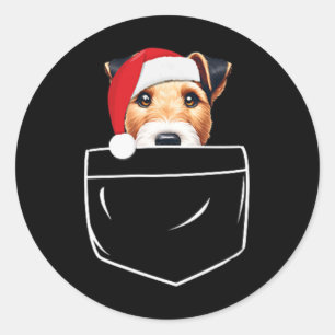 Smooth Fox Terrier Dog Santa Hat Christmas Pocket Classic Round Sticker