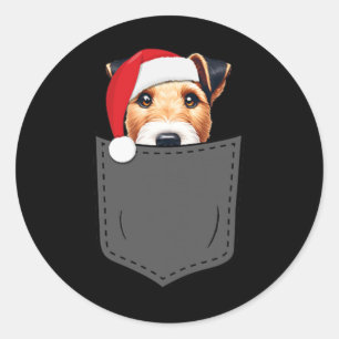 Smooth Fox Terrier Dog Santa Hat Christmas Pocket  Classic Round Sticker