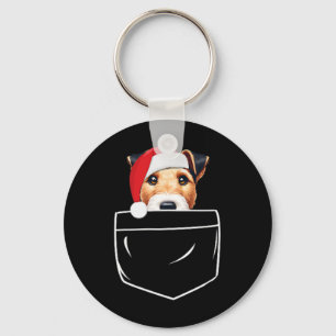 Smooth Fox Terrier Dog Santa Hat Christmas Pocket Key Ring