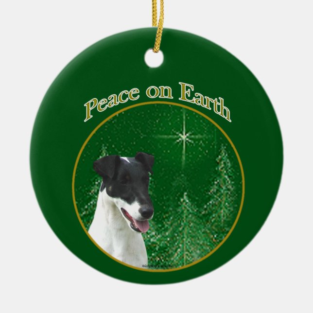 Smooth Fox Terrier Peace Ceramic Tree Decoration (Front)