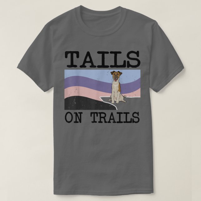 Smooth Fox Terrier Tails On Trails Funny Dog Hikin T-Shirt (Design Front)