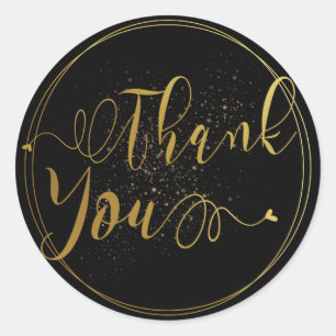 Smooth Gold & Black Thank You Label