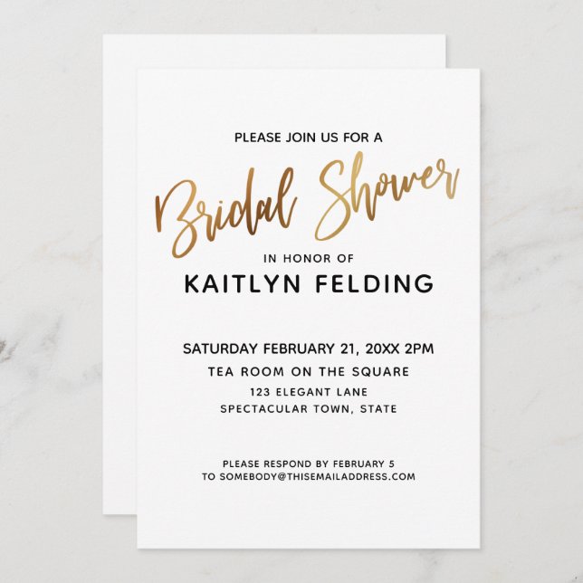 Smooth Gold Ombre Bridal Shower Typography Invitation (Front/Back)