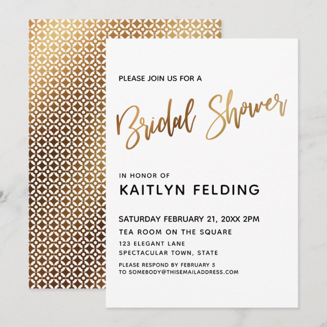 Smooth Gold Ombre Bridal Shower Typography Invitation (Front/Back)