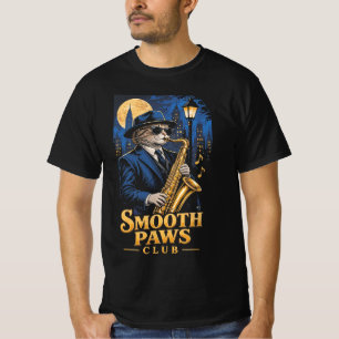 Smooth Paws Club Funny Cool Jazz Cat Saxophone Pla T-Shirt