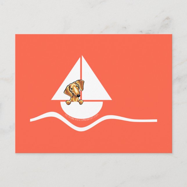 Smooth Red Dachshund Sailboat Red Postcard (Front)