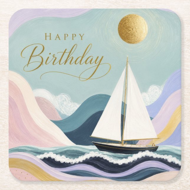 Smooth Sailing into Another Year Square Paper Coaster (Front)