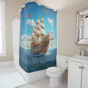 smooth sailing ship shower curtain