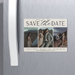 Smooth Script | 3 Photo Save the Date Magnet<br><div class="desc">A modern save the date magnet designed to accommodate 3 vertical photos aligned side by side. "Save the date" appears across the top in chic block and script lettering,  with your names,  wedding date and wedding location beneath,  along with your wedding website or additional details.</div>