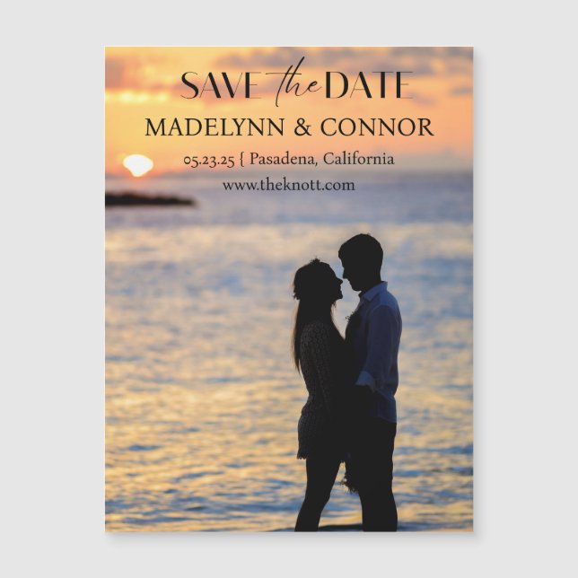 Smooth Script Photo Save the Date Magnetic Card (Front)